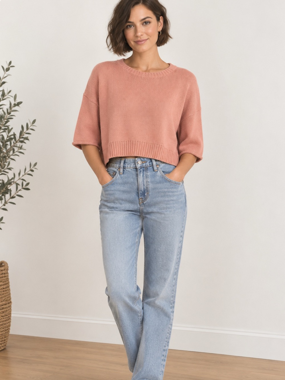 Peach Short-Sleeve Knit Sweater. Bianco&Blu. Italy.Very pretty!